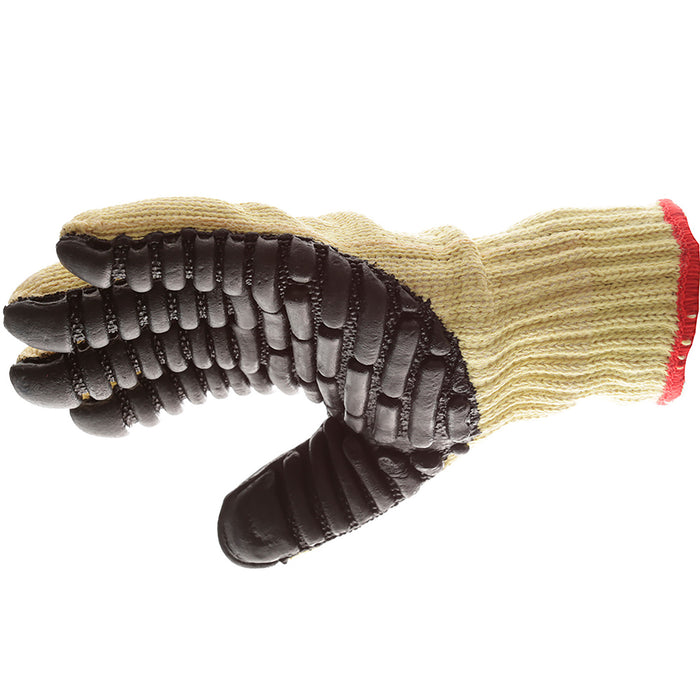 BLACKMAXX BLADE Anti-Vibration/Anti-Slash Gloves are an economical solution to vibration and slash protection. Made with 60% Kevlar and 40% cotton seamless knit materials (7 gauge liner) to incorporate superior slash protection. The palms are coated with "pods" of lightweight cellular Chloroprene. This design ensures extreme comfort.
