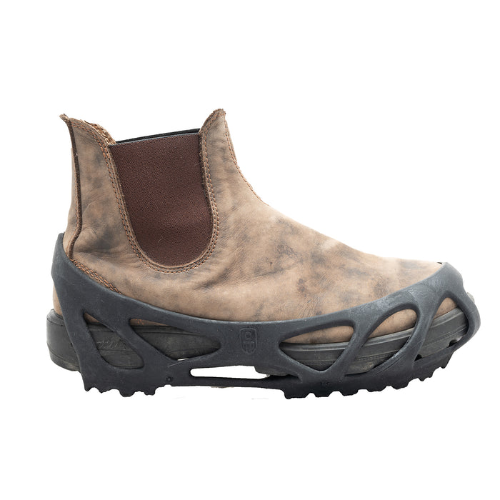 SLKGRIP Anti-Slip Traction Overshoes fit snuggle over most shoes and boots and provide outstanding traction to protect from accidental slips and falls. The deep heel and toe pockets on the SLKGRIP are designed to fit over steel toe footwear