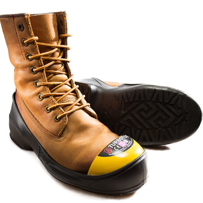 Turbotoe Steel Cap Overshoes are steel toe caps that fit over existing shoes to give you temporary steel toe cap protection instead of needing steel toe boots